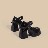 Tacones de plataforma con punta redonda, correa y suela gruesa impermeables para mujer